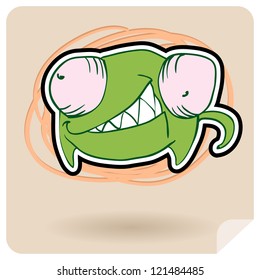 Angry, colorful, funny chameleon anime. Vector illustration.