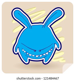 Angry, colorful, funny rabbit anime. Vector illustration.