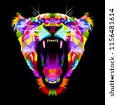 angry colorful lion on pop art style