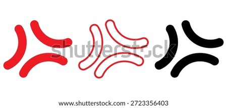angry comic element symbol. Red and black anger mark symbol, a comic manga pop vein icon representing stress and fury, a simple abstract vector illustration.
