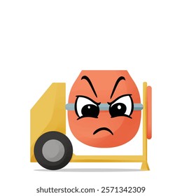 angry concrete mixer mascot vector illustrations. fun and playful concept. job, tools, building, workers, safety, city, construction equipment, renovation and restoration themes