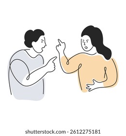 Angry conflicting couple. Relationship conflict concept illustration.