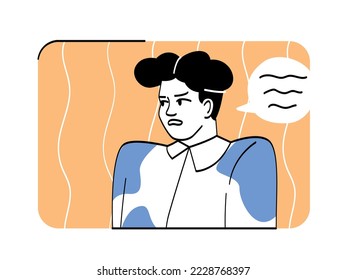 Angry conflicting person. Woman experiences negative emotions and quarrels with someone. Social strife or misunderstandings and disagreements in relationships. Cartoon flat vector illustration