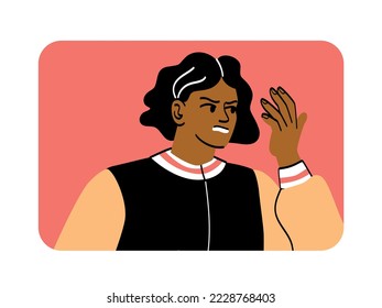 Angry conflicting person. Young teenager guy expresses negative emotions, shouts and insults opponent. Quarrel or dispute due to misunderstanding. Cartoon flat vector illustration in doodle style