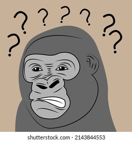 angry and confused face gorilla head vector with lots of question marks