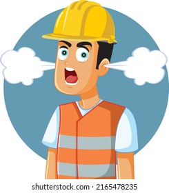 
Angry Construction Worker Vector Cartoon Character. Disgruntled laborer feeling angry shouting his complaints
