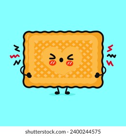 Angry cookies character. Vector hand drawn cartoon kawaii character illustration icon. Isolated on blue background. Sad cookies character concept