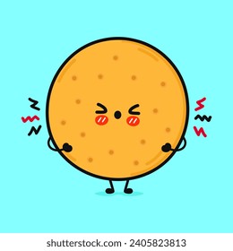 Angry cookies character. Vector hand drawn cartoon kawaii character illustration icon. Isolated on blue background. Sad cookies character concept