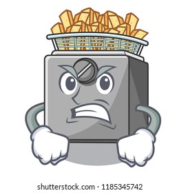 Angry cooking french fries in deep fryer cartoon