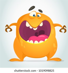 Angry cool cartoon fat monster. Orange vector monster character