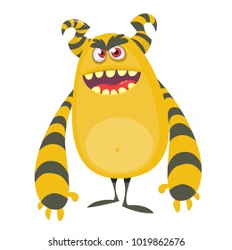 Angry cool cartoon fat monster. Orange and horned vector monster character