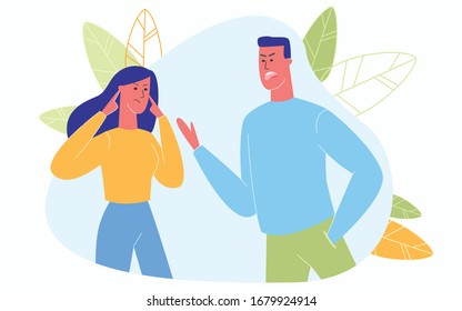 Angry Couple Arguing Shouting Blaming Each Other of Problem, Frustrated Husband and Annoyed Wife Quarreling about Bad Marriage Relationships, Unhappy Family Fighting. Cartoon Flat Vector Illustration