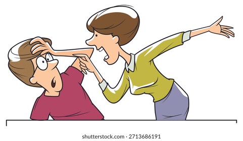 Casal irritado lutando intensamente. Gente engraçada. Conceito de ilustração para desenvolvimento de site e site móvel.
