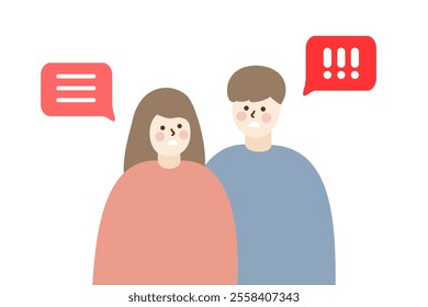 Angry couple having argument. Relationship, dating, negative communication, conflicts, disagreements concept. Flat people character vector isolated illustrations.