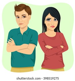 angry couple looking at each other over shoulder and holding their arms crossed