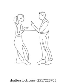 angry couple one line art illustration ,Continuous line drawing of angry couple 