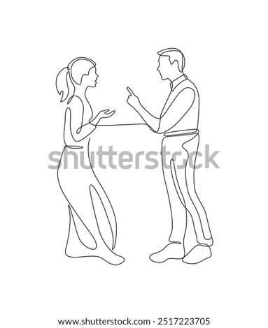 angry couple one line art illustration ,Continuous line drawing of angry couple 