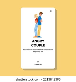 angry couple vector. boyfriend arguing, girlfriend home, man relationship, woman divorce, argument husband angry couple web flat cartoon illustration