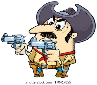 Angry cowboy with guns.