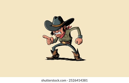 Angry cowboy pointing with intensity.