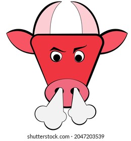 Angry cowclipart. Vector cartoon illustration of angry red bull. 