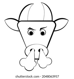 Angry cowclipart. Vector cartoon illustration of angry red bull. Outlined cow. 