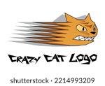 Angry crazy cat fun icon. Fast geometric hand drawn cat vector logo.