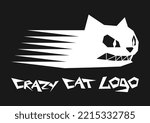 Angry crazy cat fun icon. Fast geometric hand drawn cat vector logo.