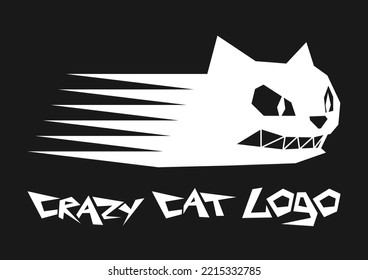 Angry crazy cat fun icon. Fast geometric hand drawn cat vector logo.