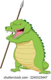 angry crocodile cartoon holding a spear