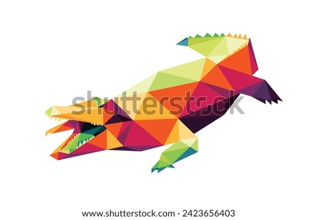 Angry Crocodile in Colorful Polygonal Low Poly Vector. Colorful Polygon Abstract Illustration of Scary Crocodile. Crocodile Illustration Logo Vector