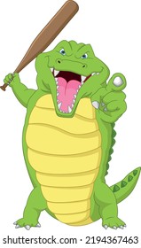 Angry Crocodile Holding  Stick Cartoon