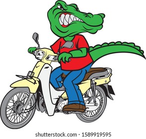 Angry CROCODILE ON motorbike VECTOR ILLUSTRATION street style artwork 