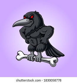 Angry crow carrying bone  of illustration