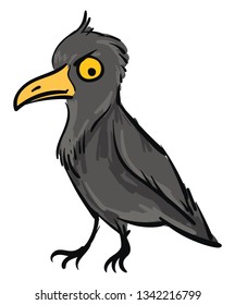 Angry Crow Looking Down Illustration Color Vector On White Background