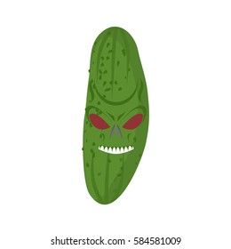 Angry cucumber. Aggressive green vegetable. Dangerous fruit
