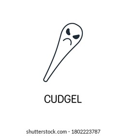 Signo de Cudgel enojado.Icono lineal vector aislado en fondo blanco.