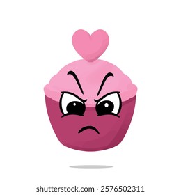 angry cupcake of love mascot illustration for design. cute and playful concept. sweethearts, romantic, couples, partner, young, and connected themes