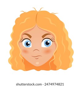 Angry curly blonde girl character design.