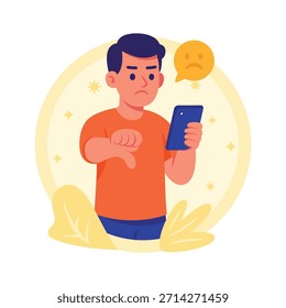 Cliente enojado dando Comentarios negativo, ilustración plana