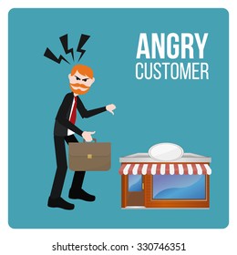 Angry Customer illustration over blue color background