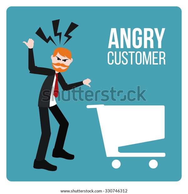 Angry\
Customer illustration over blue color\
background