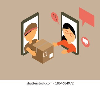 Angry Customer Satisfaction For Online Delivery Service From E-commerce Vector