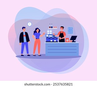 Angry customers at coffee shop vector illustration. Conflict between buyers and barista over bad taste and high price of drink. Deterioration of coffee taste, lack of coffee, climate change concept