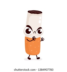 Angry cute cigarette character. Vector flat cartoon illustration icon design. Isolated on white background.Smoking addiction,cigarette concept