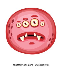 Angry cute flat cartoon round monster. Halloween funny face of monster with emotion, vector Illustration.