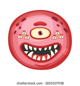Angry cute flat cartoon round monster. Halloween funny face of monster with emotion, vector Illustration.
