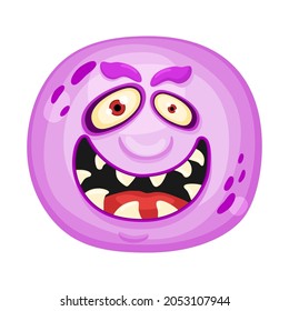 Angry cute flat cartoon round monster. Halloween funny face of monster with emotion, vector Illustration.