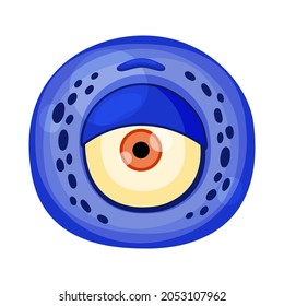 Angry cute flat cartoon round monster. Halloween funny face of monster with emotion, vector Illustration.