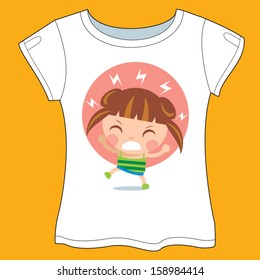 Angry Cute Girl vector illustration T-shirt template